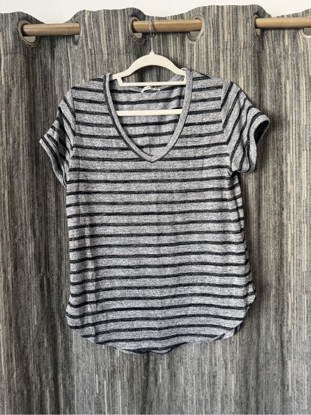 Cotton On Gray and Black Striped V-Neck Short Sleeve Top